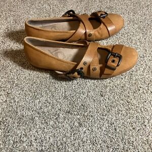OTBT Park Hills Leather Ballet Flats Buckle Straps Tan Women's 7M Biker-chic